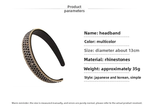 Détail du serre-tête antidérapant avec strass noirs et clairs et diamètre de 13 cm