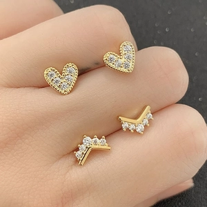 Trendy Copper Zirconia Heart Shaped Stud Earrings For Women Individual Style Daily Wear Electroplated Zirconia Earrings Jewelry Gift