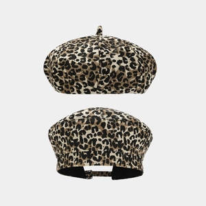 Vintage Leopard Print Beret Hat For Women Autumn Fashion Cotton Octagonal Flat Top Painter Hat Stylish Accessories