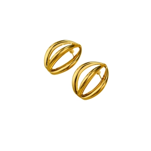 French vintage 18K gold earrings with hollow multilayer irregular steel design