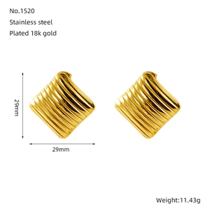 Minimalist 18K gold plated stainless steel geometric square earrings with vertical stripes