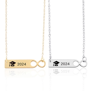Gold and silver 2024 graduation necklaces with doctoral hat and infinity symbol pendants