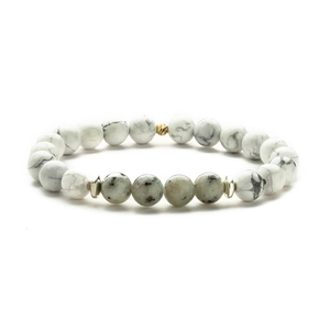 Natuurlijke witte turkoois en groene flitssteen kralenarmband met metalen kralen