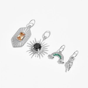 Set of s925 silver pendants including sun, owl, and rainbow designs for necklaces