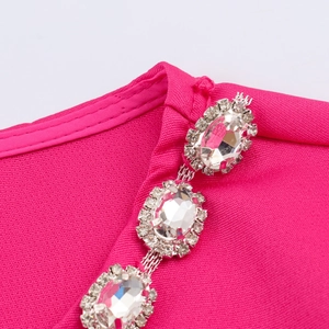 Elegantes rosenrotes Oberteil mit Kristall-Strass am Rundhals und Puffärmeln für Damen