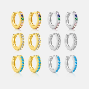 Orecchini a Cerchio Rotondi in Argento Sterling 925 Con Zirconia Colorata Orecchini Huggie Minimalisti Galvanizzati per Donna Gioielli di Moda