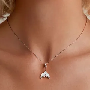 Exquisite S925 sterling silver fishtail necklace with opal inlay and zircon accents