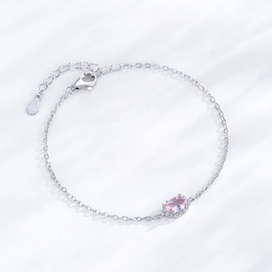 S925 Sterlingsilber Armband mit ovalem rosa Zirkon und funkelnder Pavé-Fassung