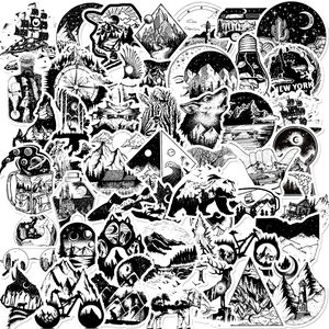 Black White Outdoor Adventure Stickers Waterproof Vinyl Decals For Suitcase Laptop Motorcycle Gothic Punk Style
