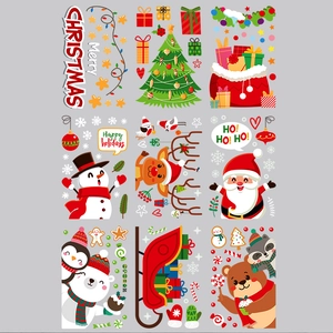 Christmas static window stickers with Santa, reindeer and snowman for holiday decoration