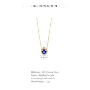 Macro view of 925 sterling silver necklace with 6.5mm round blue zirconia pendant detail