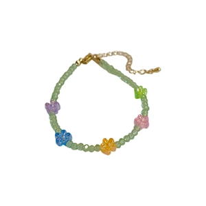 Sweet summer beaded necklace with colorful crystal flowers and adjustable gold lobster clasp