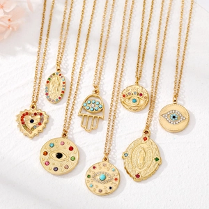 Collier Acier Inoxydable Strass Coloré Vierge Marie Guadalupe Mauvais Œil Hamsa Pendentif Cœur Bijoux Bohème Femmes