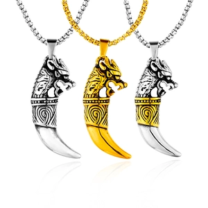 Collana Con Ciondolo A Dente Di Lupo In Acciaio Inossidabile Testa Di Drago Vintage Punk Hip Hop Stile Biker Gioielli Da Uomo