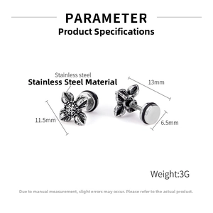 Detailed technical diagram of silver punk cross stud earrings with precise measurements