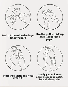 Instructional guide for using bamboo charcoal oil-absorbing paper with a powder puff set