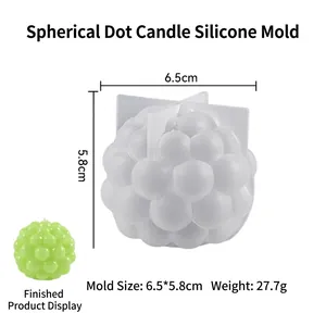 Moule bougie silicone boule à bulles 6,5x5,8cm avec moule blanc et bougie finie verte