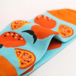 Chaussettes en coton bleu ciel avec motifs oranges mignons pour femmes et étudiantes