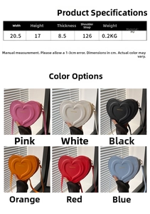 Size specifications and dimensions guide for the heart-shaped PU crossbody bag