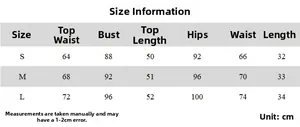 Size chart table showing measurements for contrast stripe top and asymmetrical skirt set