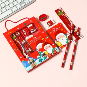 Coffret papeterie de Noël 6 pièces avec carnet, crayons, règle et gomme pour enfants