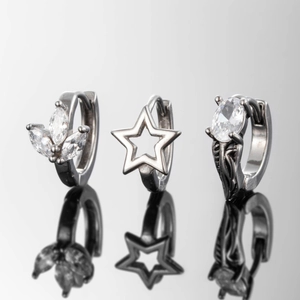 Boucles D'oreilles Créoles Huggie En Acier Inoxydable Zircon Étoile Rétro Géométrique Bijoux Minimalistes Hommes Femmes