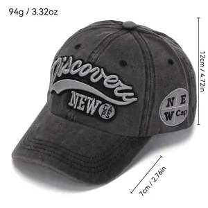 Vintage washed dark grey baseball cap with 3D Discovery embroidery and curved brim