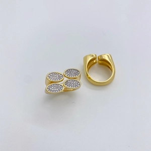 Elegant gold plated open ring with shimmering oval zircon pavé setting for women