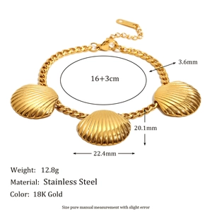 18K gold plated stainless steel bracelet with three decorative sea shell charms