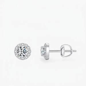 Boucles D'oreilles Halo Moissanite Couleur D VVS1 Coupe Ronde Avec Tige En Argent Sterling 925 Fermoir À Vis Pour Femme