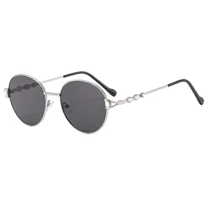 Vintage Round Sunglasses Metal Frame Rhinestone Temple UV Protection Fashion Eyewear For Women