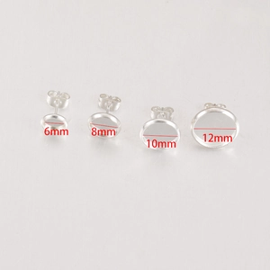 Silver stainless steel earring stud bases in 6mm to 12mm sizes for DIY jewelry making