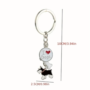Schnauzer dog keychain with I Love Dogs tag and small bone pendant in zinc alloy