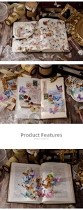 Macro detail of vintage translucent butterfly PET stickers for journaling and DIY crafts