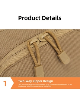 Detail of high-density nylon tactical bag featuring a durable two-way zipper with paracord pulls