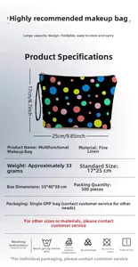 Spécifications de taille pour pochette à pois en lin fin mesurant 17x25 cm environ