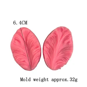 Pink leaf silicone fondant mold set with detailed veins, height 6.4cm and weight 32g
