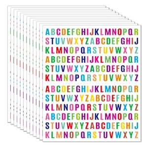Detail view of colorful 0.5 inch alphabet stickers for planners and storage labels
