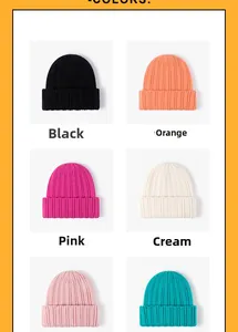 Multi-color warm winter knitted beanies featuring thick double-layer ribbed texture and roll-up cuff