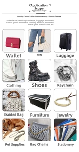 Versatile hardware accessories for bags, shoes, and furniture shown in grid layout