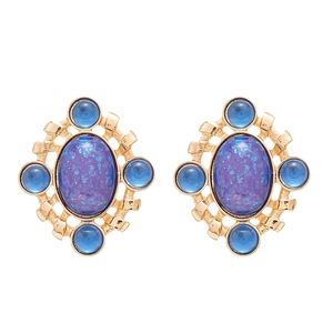 Vintage gold oval earrings with blue opal-like stone in a classic French palace style