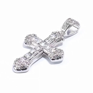 Silver iced out cross pendant with cubic zirconia stones for hip hop necklace style