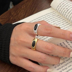 925 Sterling Silver Black Onyx Ring Minimalist Adjustable Bamboo Joint Style For Women Retro