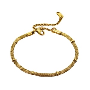 Golden mesh chain bracelet in stainless steel with bamboo texture tubes and lobster clasp
