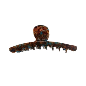 Pinza per capelli tartarugata marrone e blu con scritta dorata Barrette La France