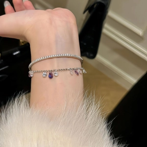 Ensemble bracelet en argent 925 avec pierres gouttes violettes et oxydes de zirconium