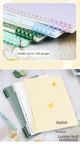 Detailed view of colorful translucent plastic ring binders with 100-sheet capacity