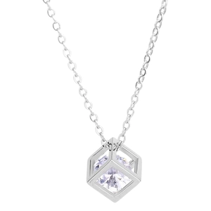 Square cubic zircon pendant necklace in silver titanium steel with clear faceted gemstone