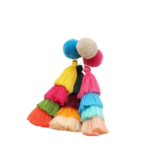 Colorful multi-layer tassel pendant with assorted pom poms for bags and accessories