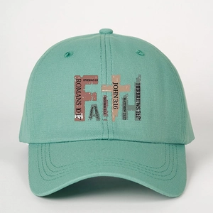 Mint green Faith baseball cap with Bible verses print on premium cotton fabric